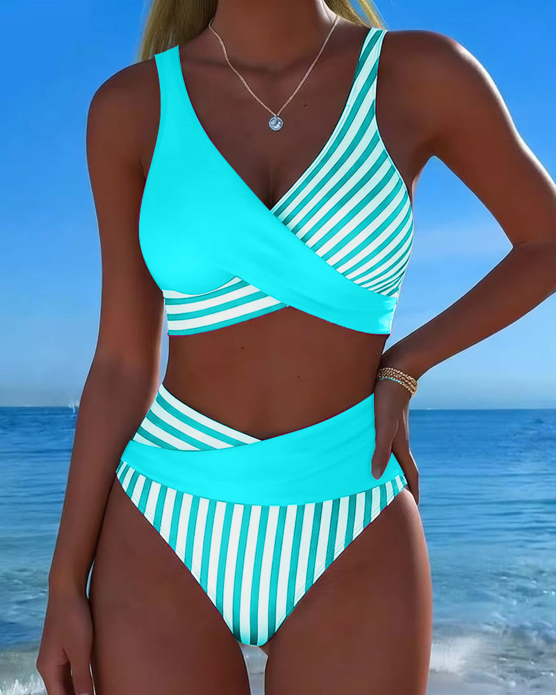 Abigail - Striped Printed Cross Bikini
