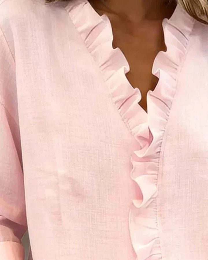 Olivia | Blouse with Ruffles, V-Neck and Long Sleeves