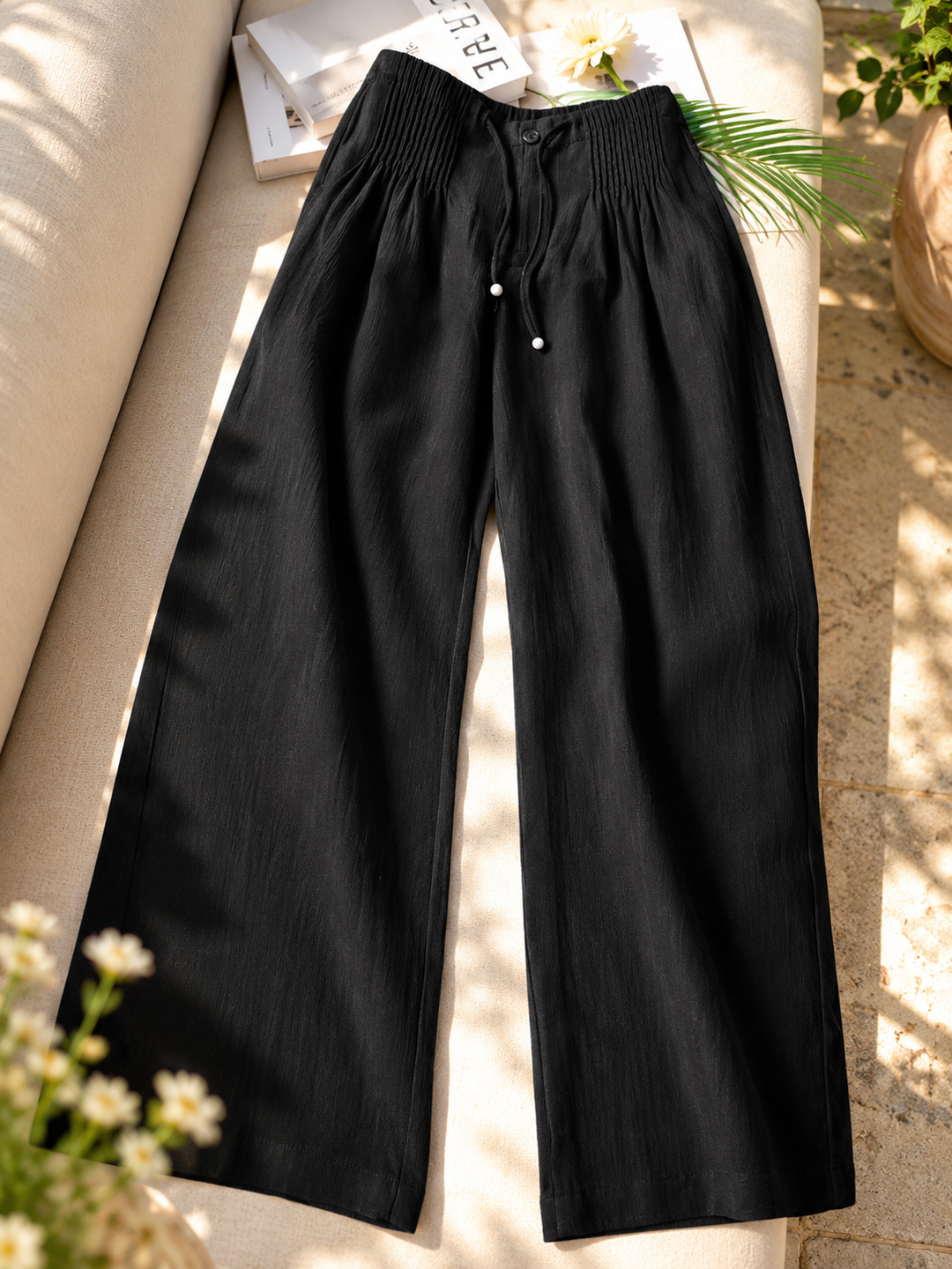 Camille | Wide-leg Trousers in Cotton and Linen Blend