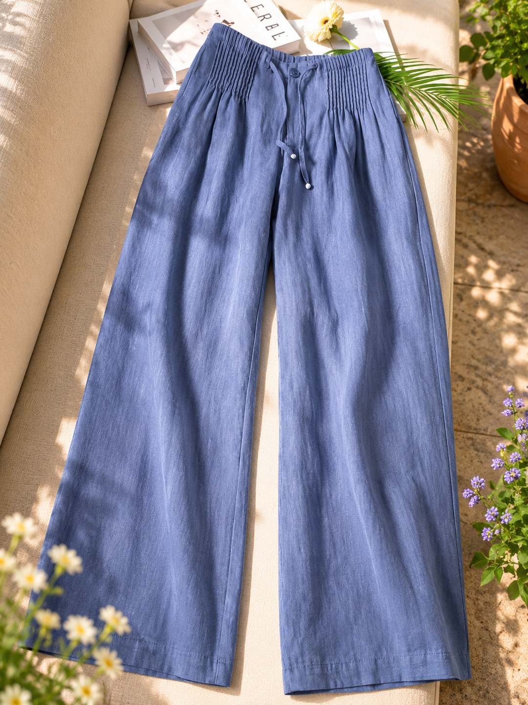 Camille | Wide-leg Trousers in Cotton and Linen Blend