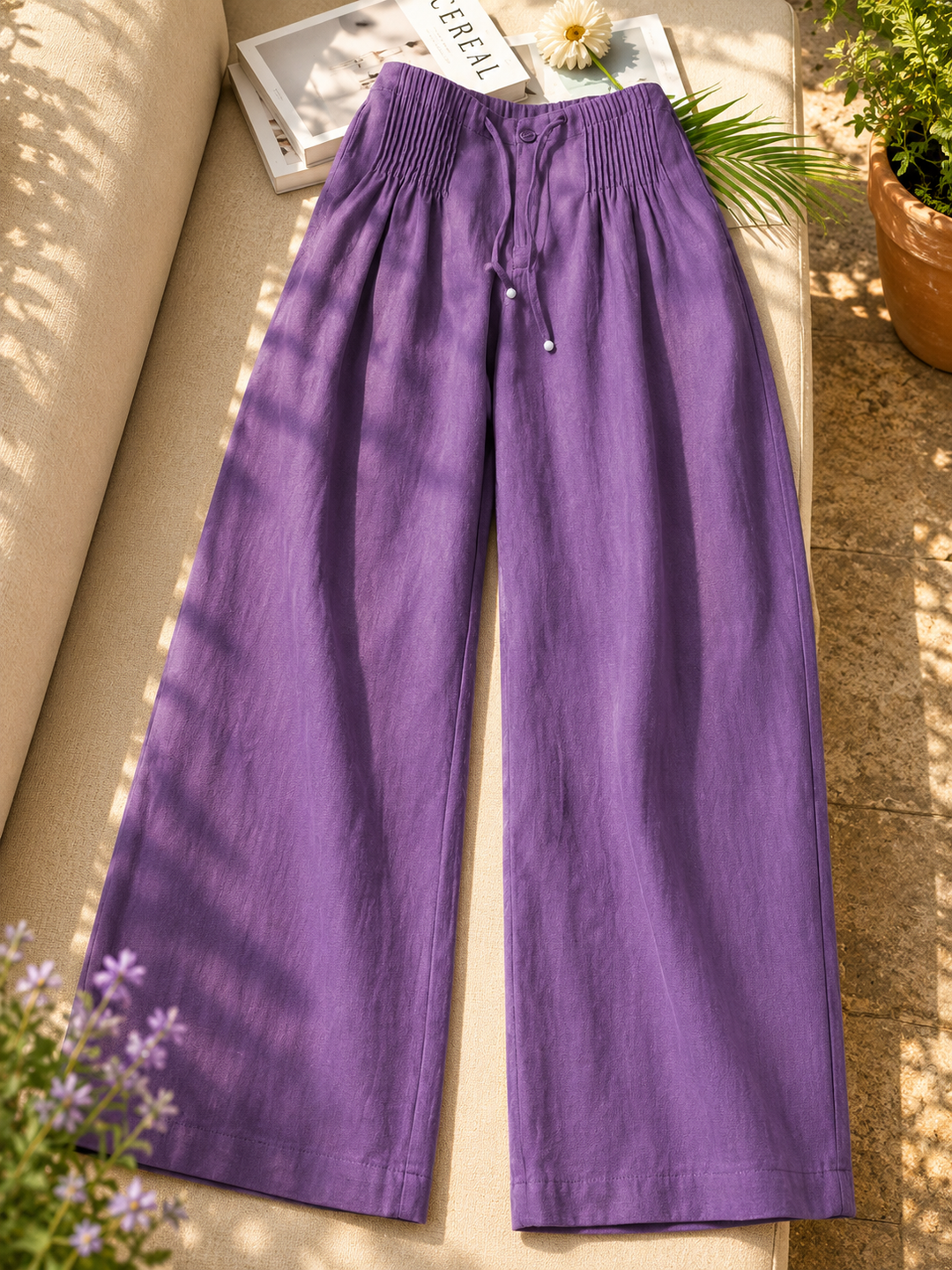 Camille | Wide-leg Trousers in Cotton and Linen Blend