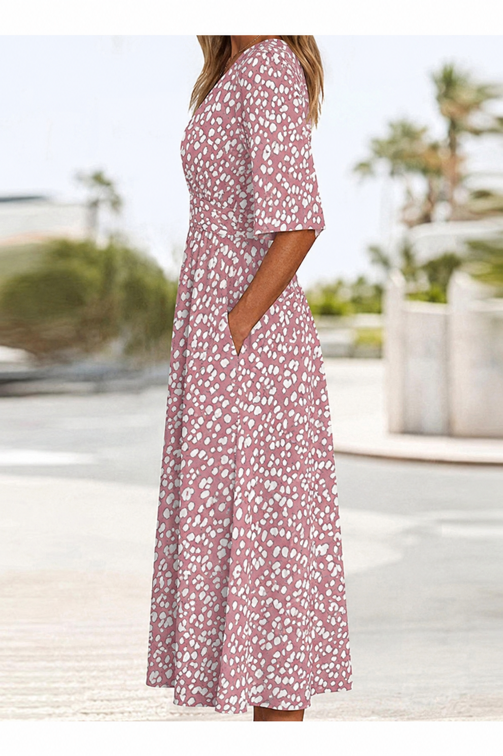 COLETTE | ELEGANT TUMMY-FLATTERING POLKA DOT MIDI DRESS