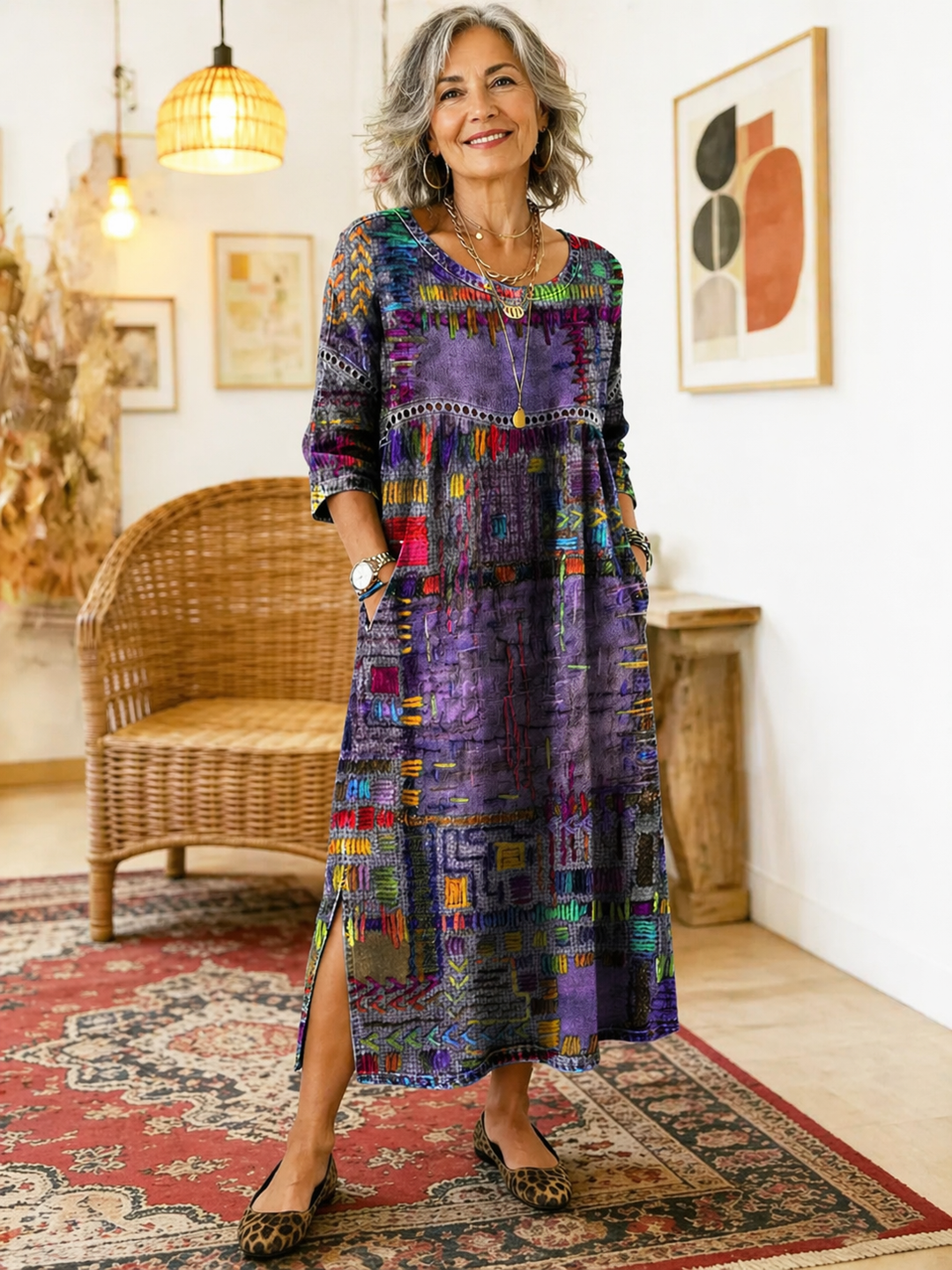 Valeria | Denim Dress with Ethnic Patchwork