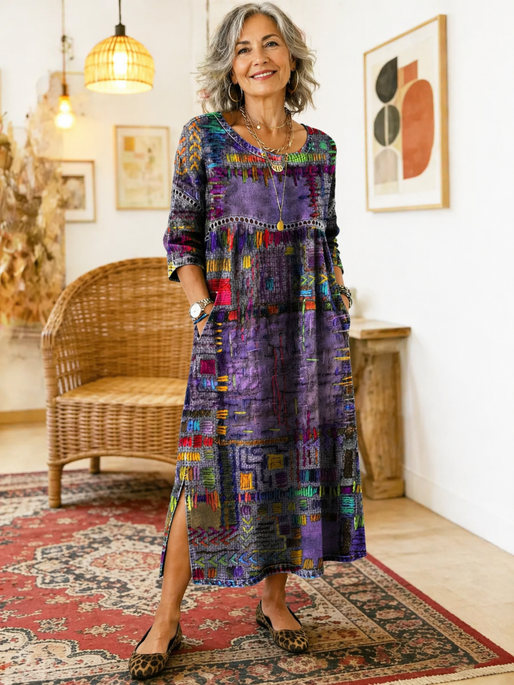 Valeria | Denim Dress with Ethnic Patchwork