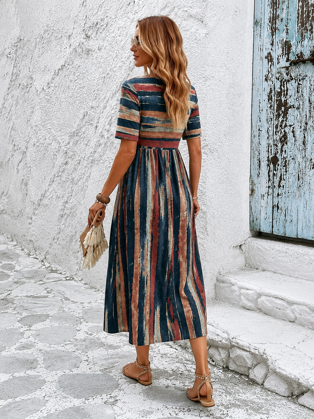 WILLOW | ELEGANT STRIPED TUMMY-COVERAGE MIDI DRESS