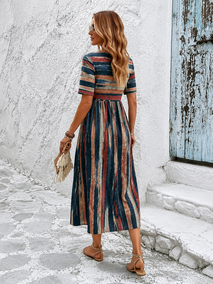 WILLOW | ELEGANT STRIPED TUMMY-COVERAGE MIDI DRESS