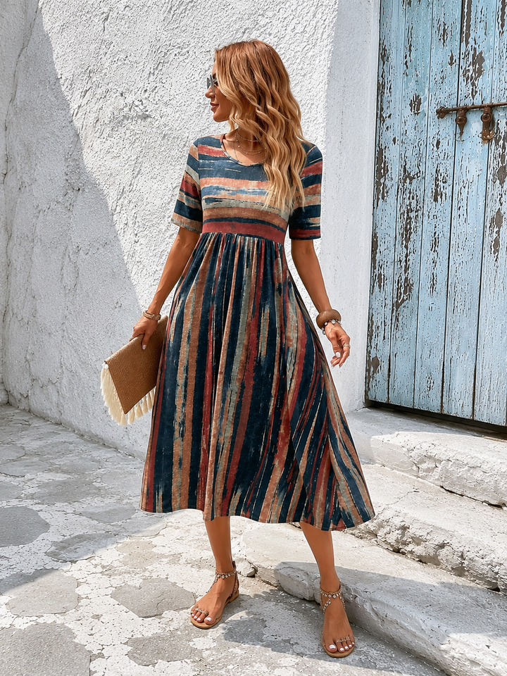 WILLOW | ELEGANT STRIPED TUMMY-COVERAGE MIDI DRESS