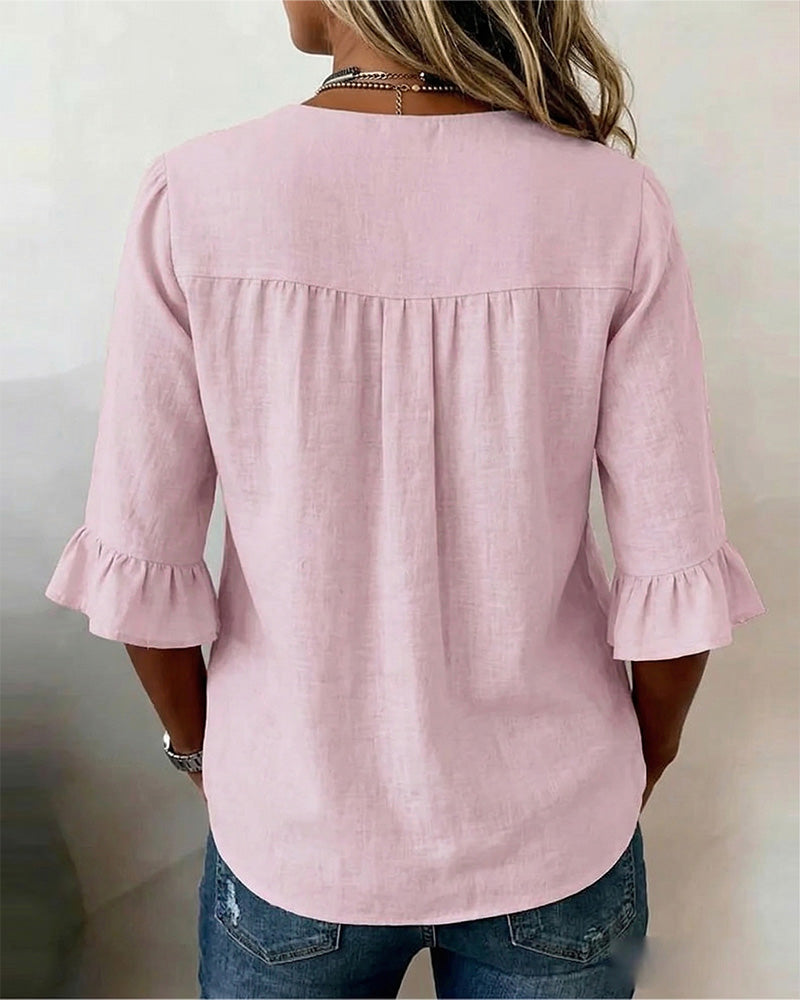 Sophia | Solid Colour Cotton-Linen Blouse