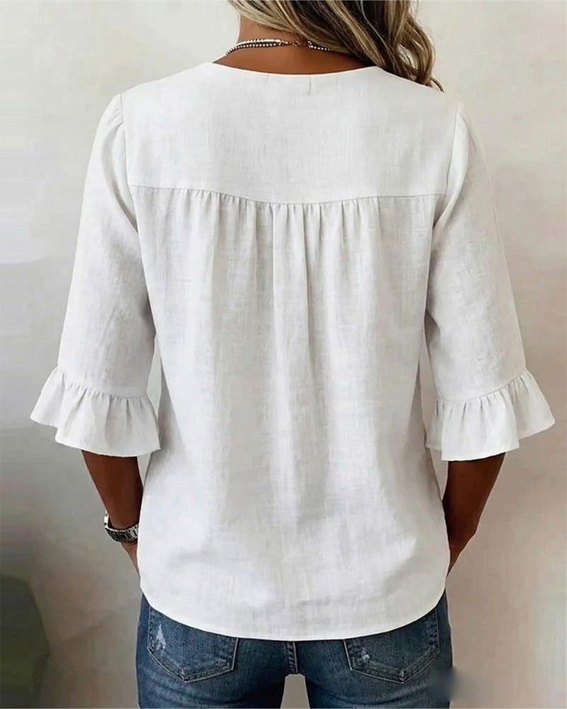 Sophia | Solid Colour Cotton-Linen Blouse