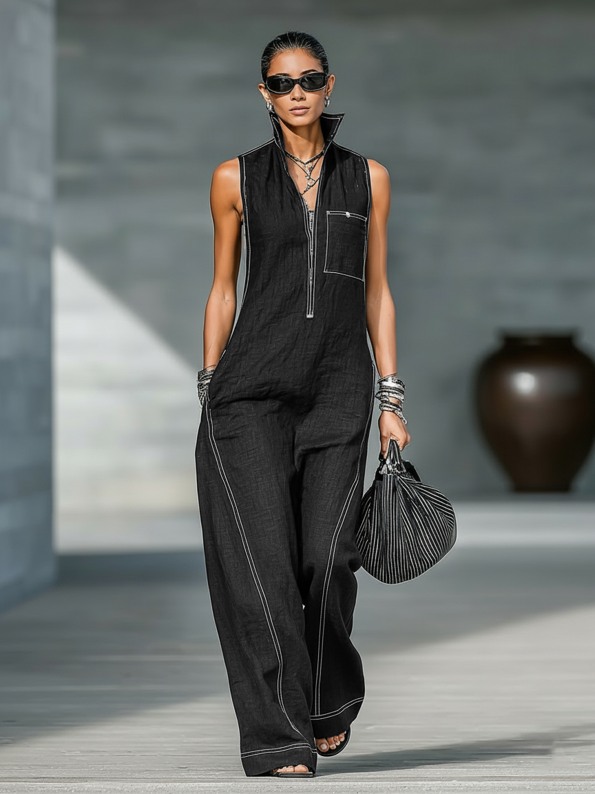 White-Hemmed Sleeveless Dungarees