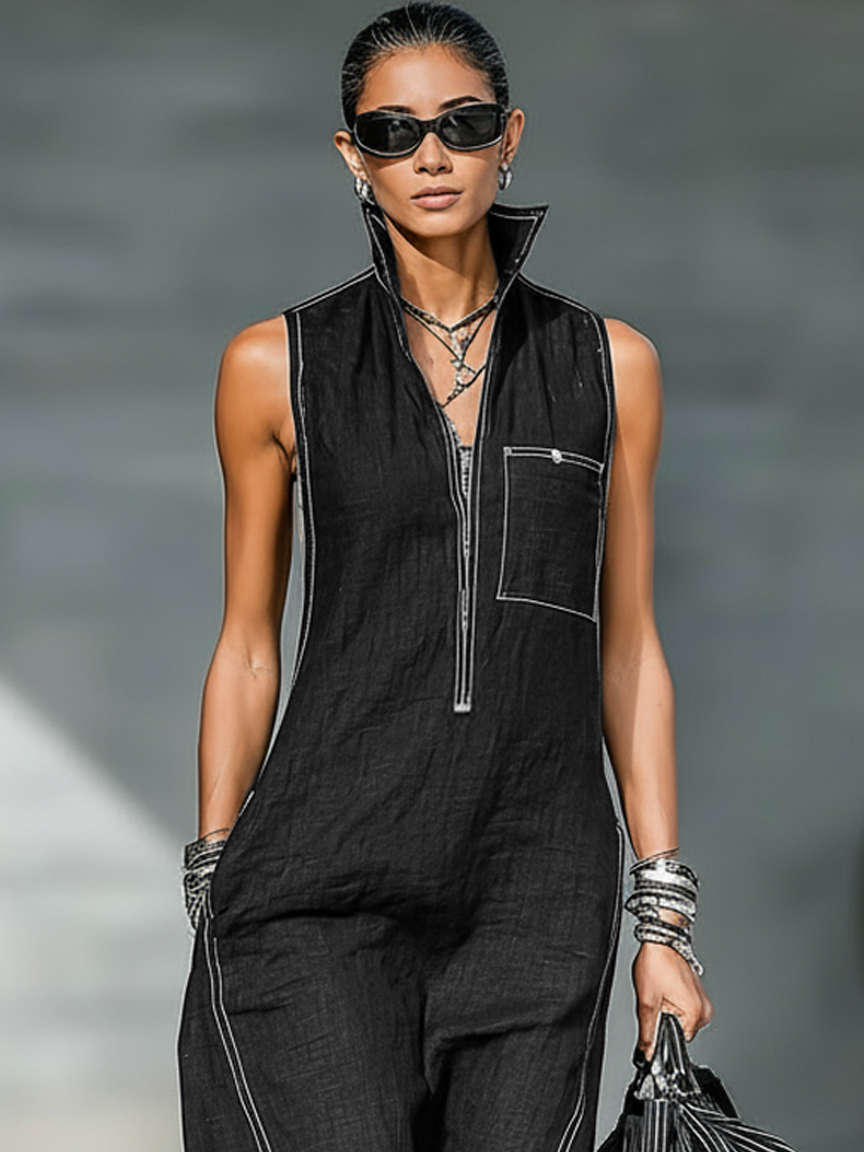 White-Hemmed Sleeveless Dungarees