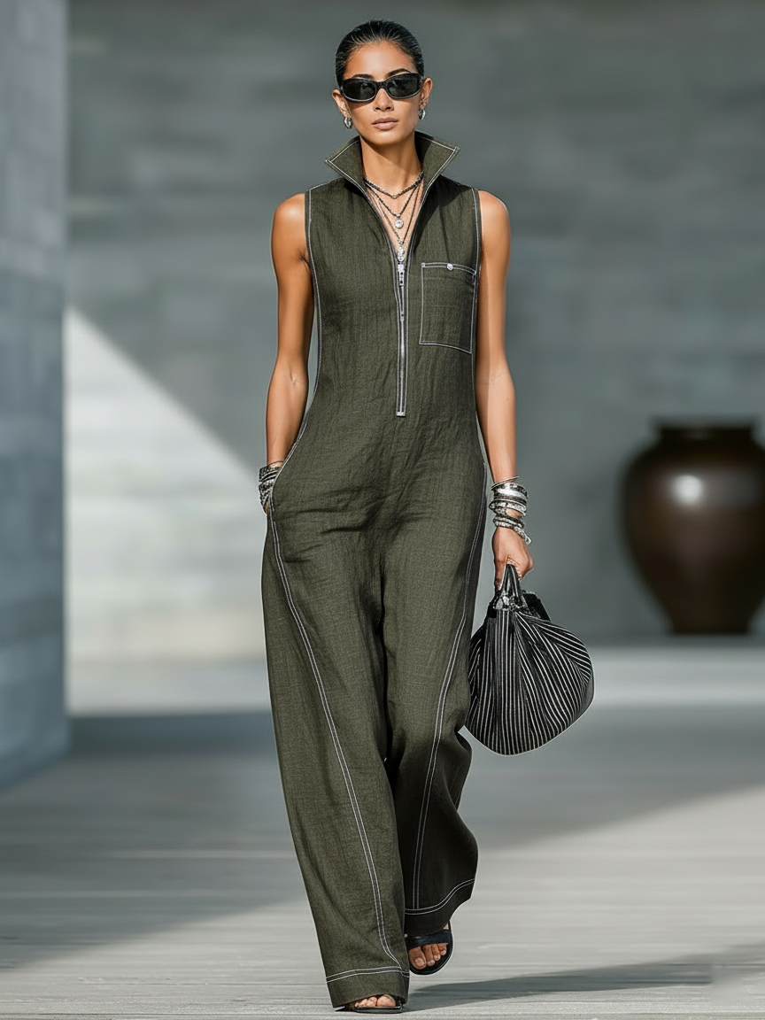 White-Hemmed Sleeveless Dungarees