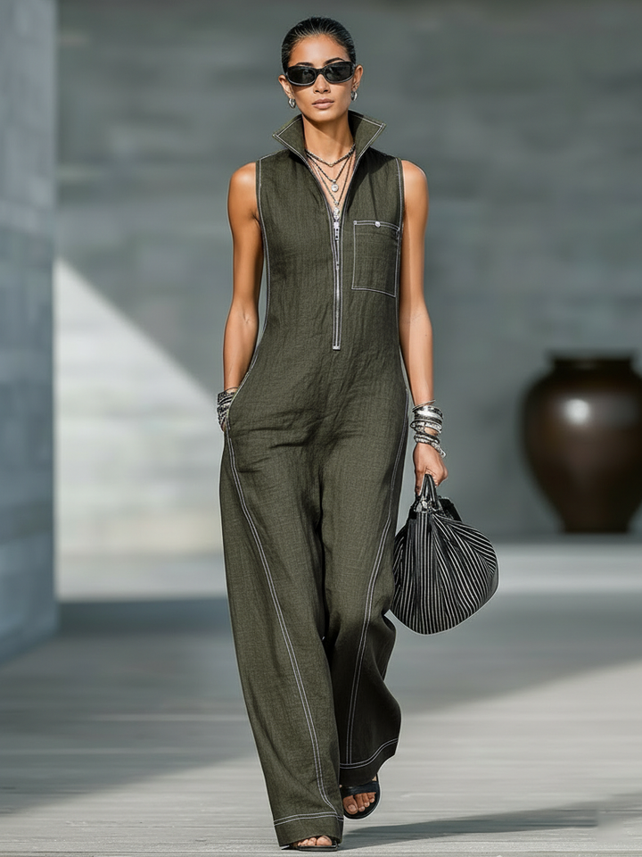 White-Hemmed Sleeveless Dungarees