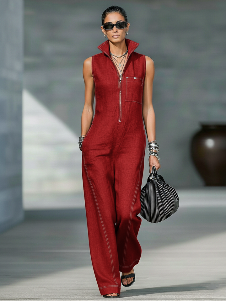 White-Hemmed Sleeveless Dungarees