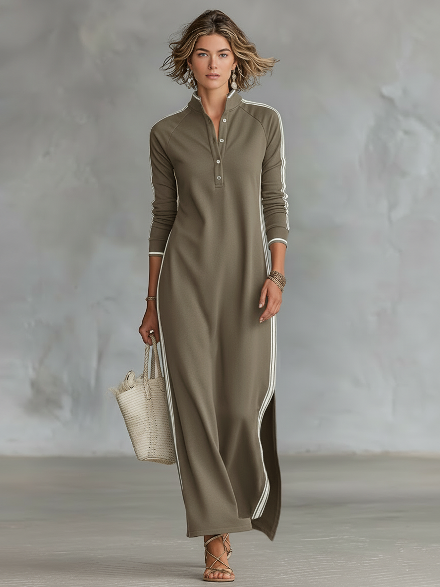 Button-Down Collar Sweat Maxi Dress