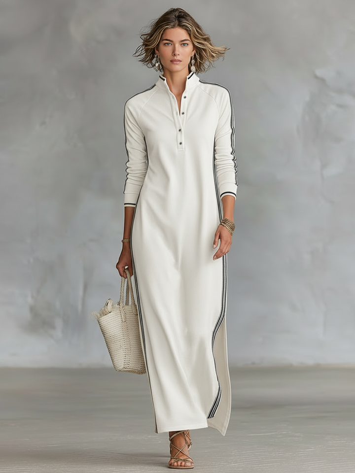 Button-Down Collar Sweat Maxi Dress