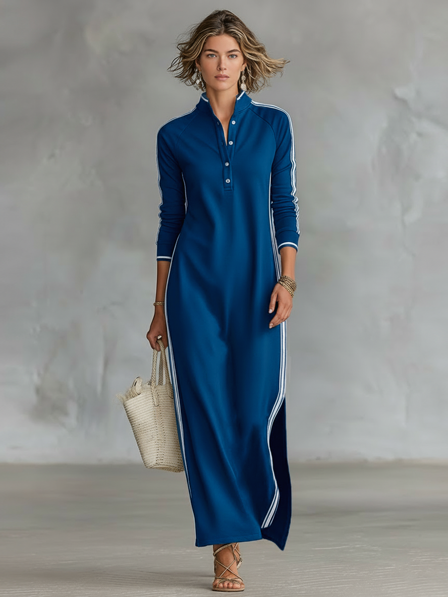 Button-Down Collar Sweat Maxi Dress