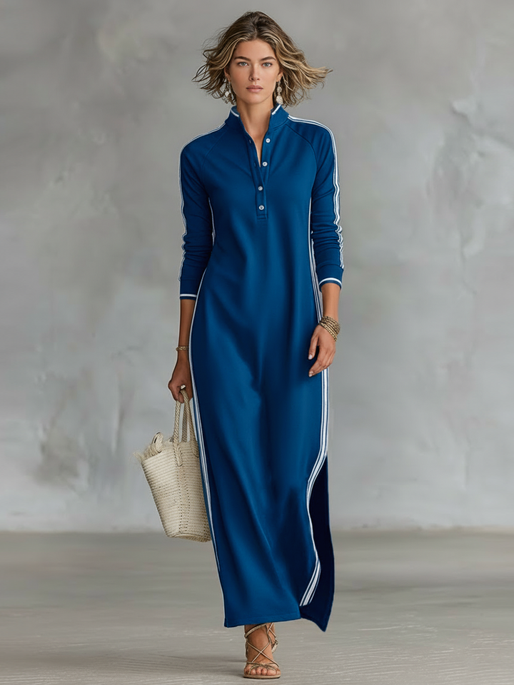 Button-Down Collar Sweat Maxi Dress
