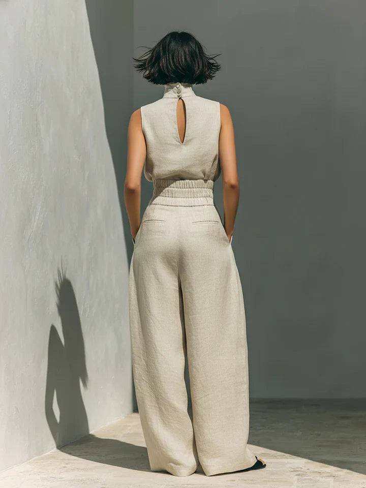 Florence™ | Women's Minimalist Sleeveless Blouse and Wide-Leg Trousers Set in Cotton and Linen