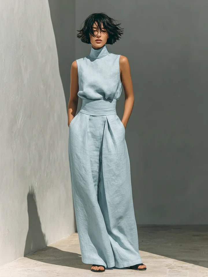 Florence™ | Women's Minimalist Sleeveless Blouse and Wide-Leg Trousers Set in Cotton and Linen