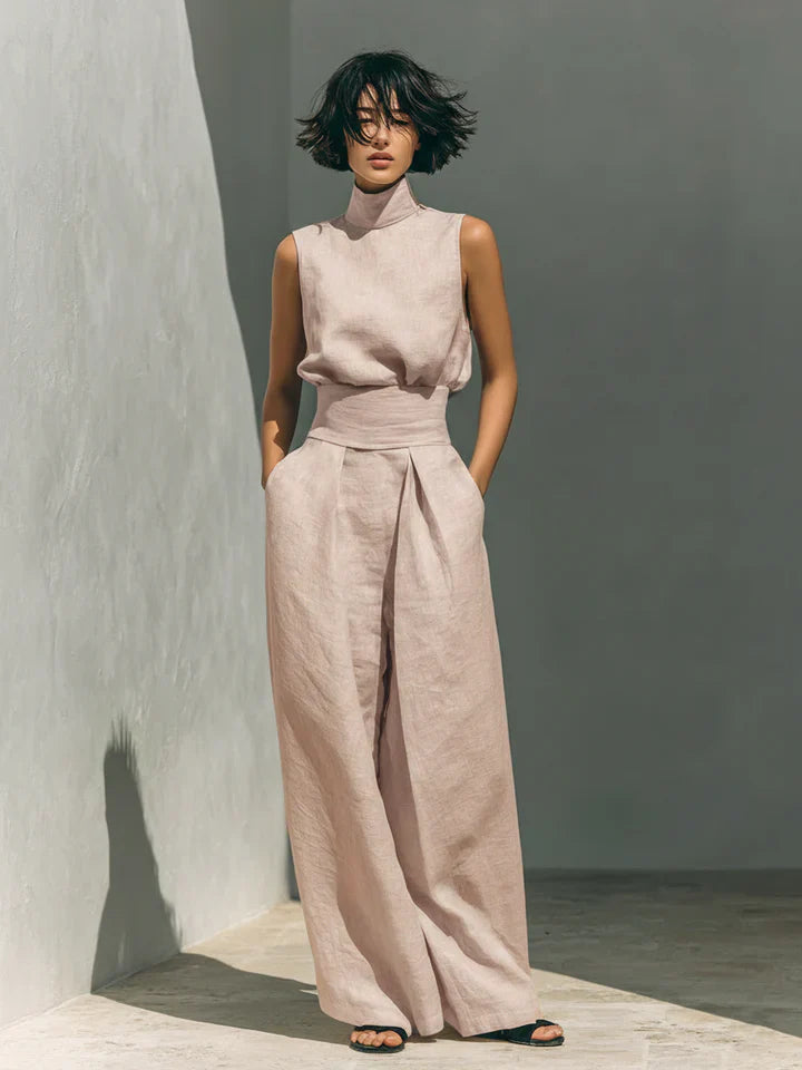 Florence™ | Women's Minimalist Sleeveless Blouse and Wide-Leg Trousers Set in Cotton and Linen