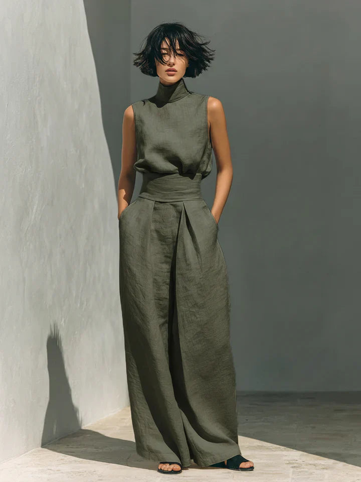 Florence™ | Women's Minimalist Sleeveless Blouse and Wide-Leg Trousers Set in Cotton and Linen