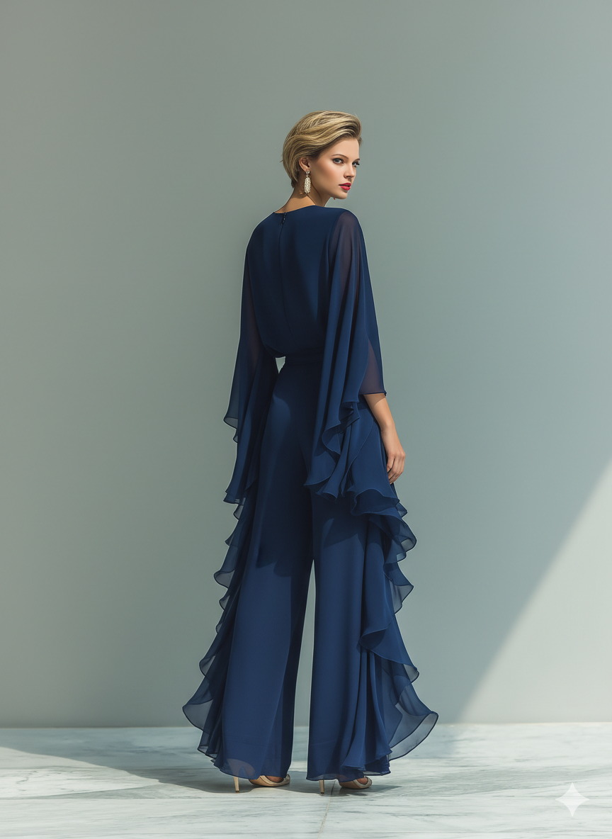Navy Ruffled Chiffon Ensemble