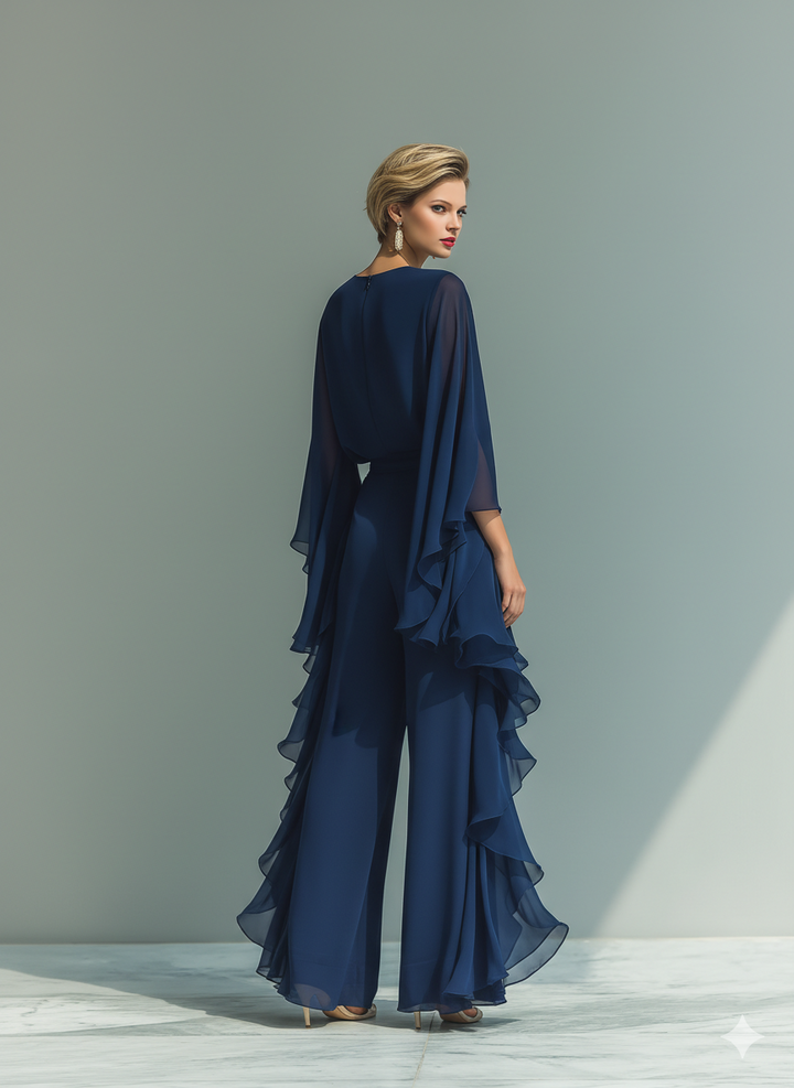 Navy Ruffled Chiffon Ensemble
