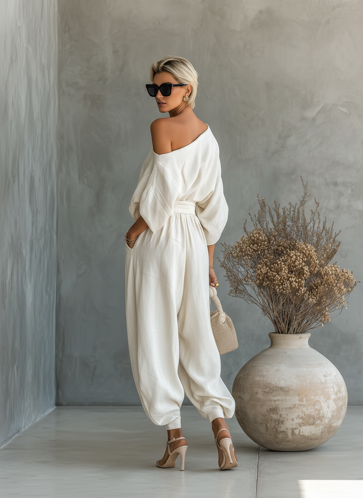 Off-Shoulder Linen Trouser Set