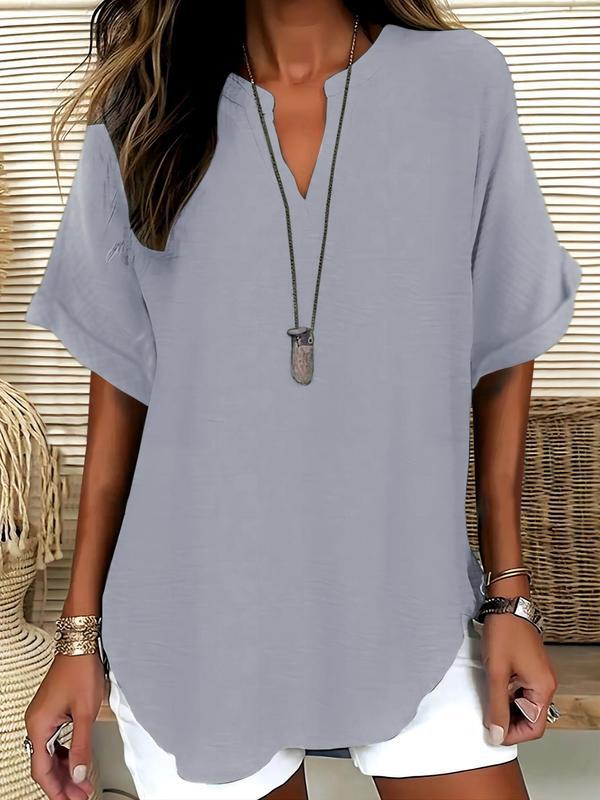 Annelie  – Casual Plain Short Sleeve Blouse