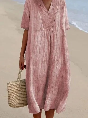 Sophia | V-Neck Casual Dress with Linen-Like Texture