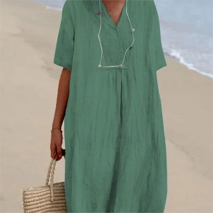 Sophia | V-Neck Casual Dress with Linen-Like Texture