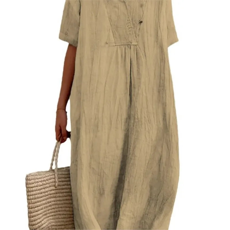Sophia | V-Neck Casual Dress with Linen-Like Texture