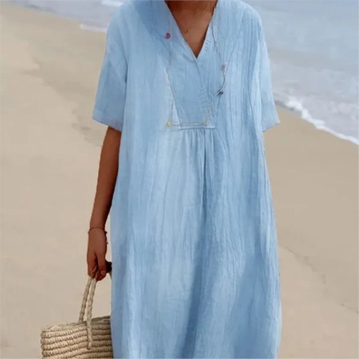 Sophia | V-Neck Casual Dress with Linen-Like Texture