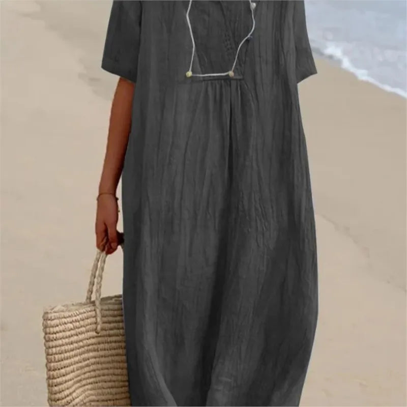 Sophia | V-Neck Casual Dress with Linen-Like Texture