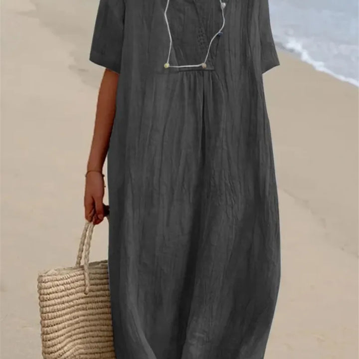 Sophia | V-Neck Casual Dress with Linen-Like Texture