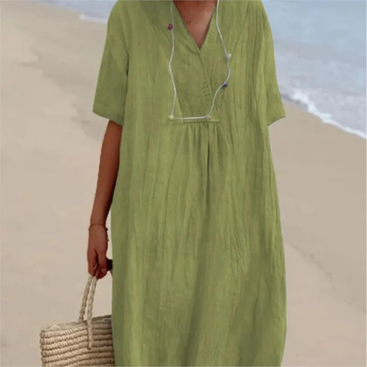 Sophia | V-Neck Casual Dress with Linen-Like Texture