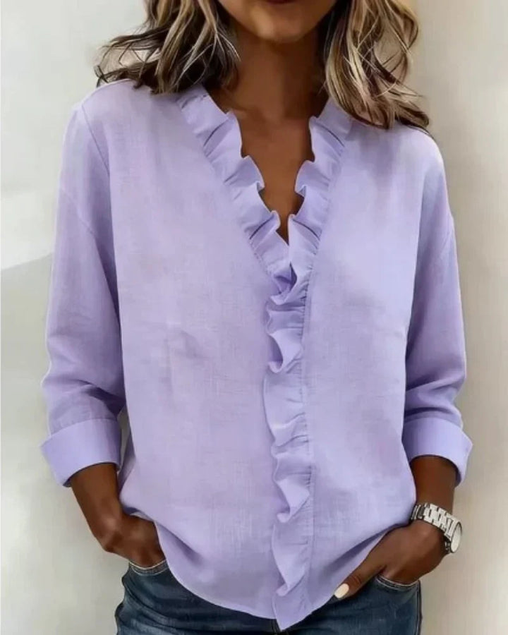 Olivia | Blouse with Ruffles, V-Neck and Long Sleeves