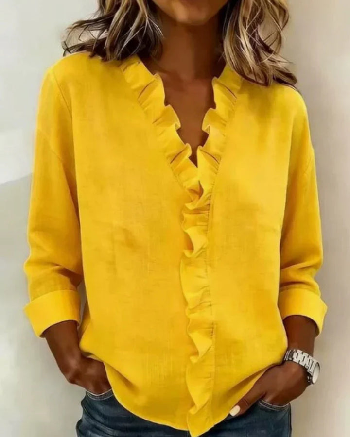 Olivia | Blouse with Ruffles, V-Neck and Long Sleeves