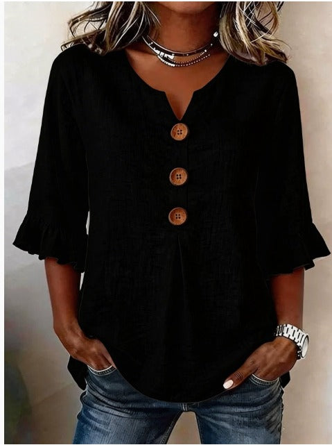 Sophia | Solid Colour Cotton-Linen Blouse
