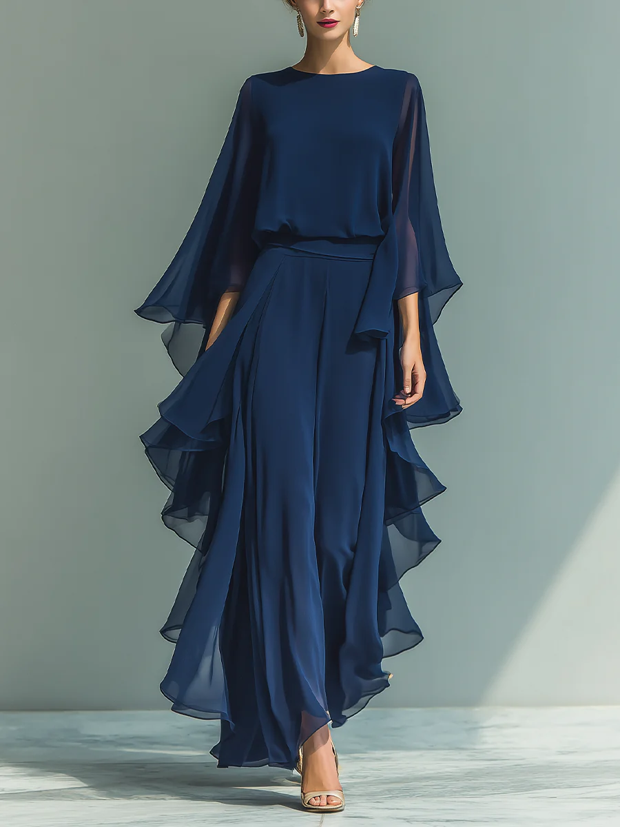 Aurora | Elegant Chiffon Suit with Ruffles