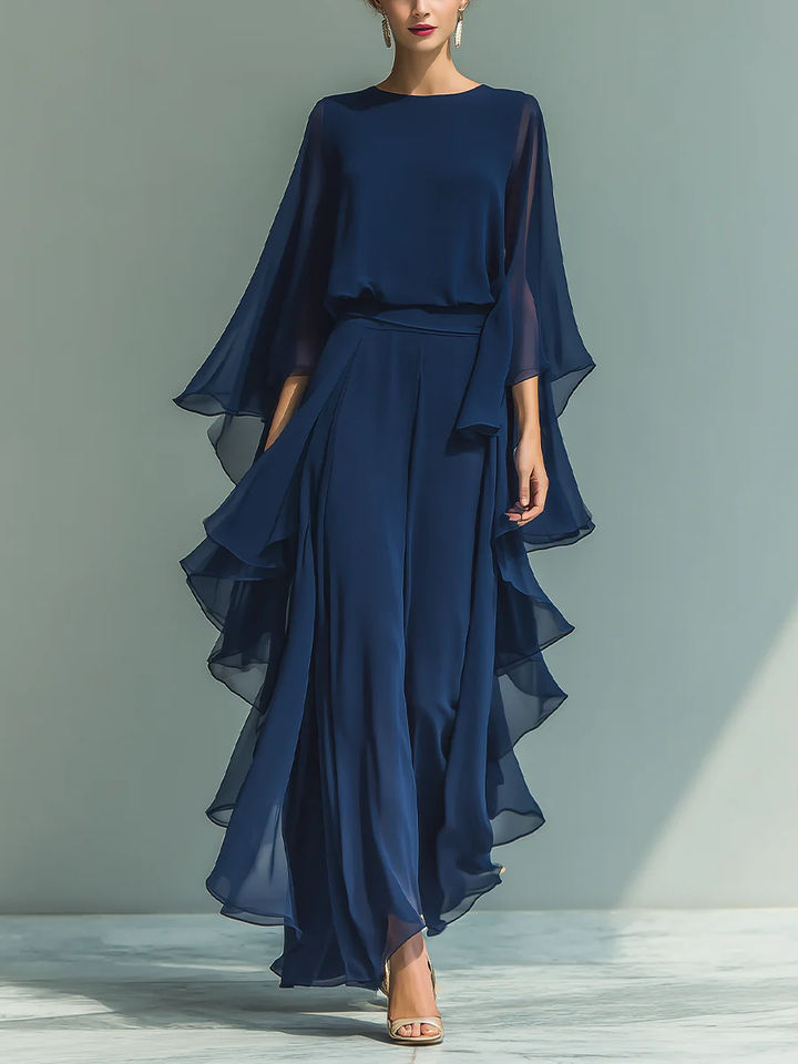 Aurora | Elegant Chiffon Suit with Ruffles