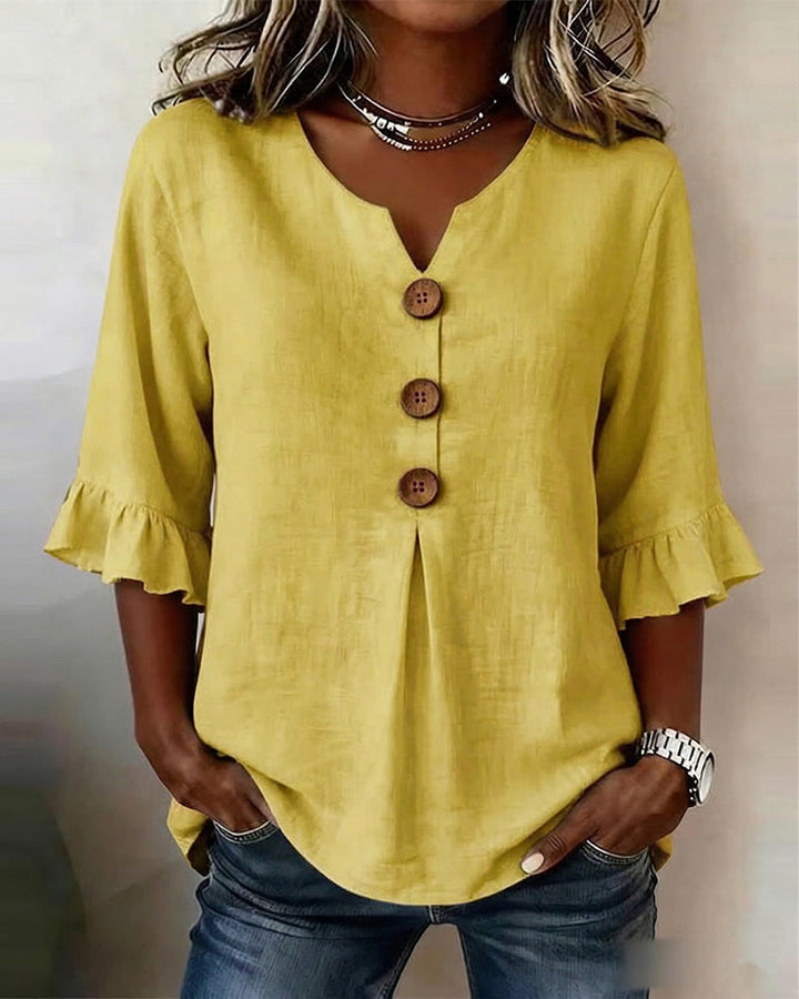 Sophia | Solid Colour Cotton-Linen Blouse