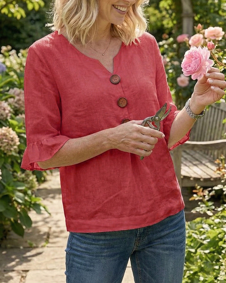 Sophia | Solid Colour Cotton-Linen Blouse