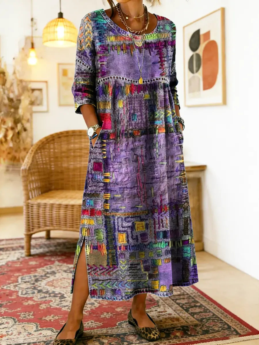 Valeria | Denim Dress with Ethnic Patchwork