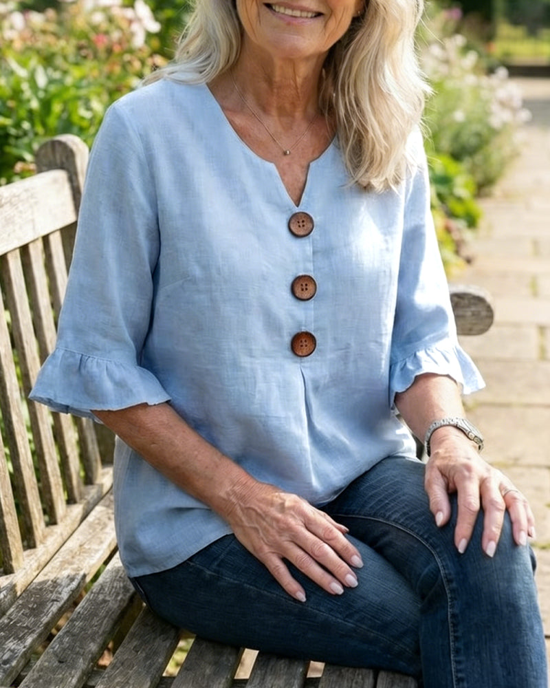 Sophia | Solid Colour Cotton-Linen Blouse