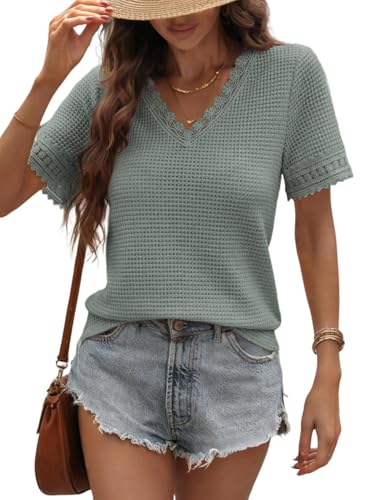 Alice | Lace Waffle V-Neck Blouse