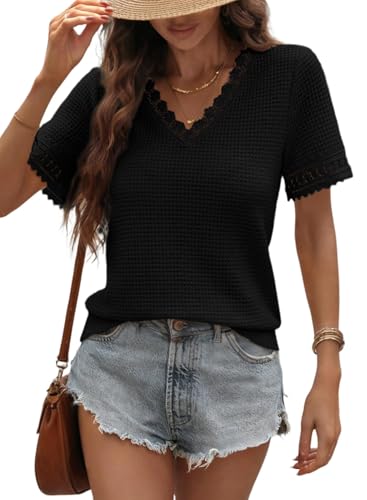 Alice | Lace Waffle V-Neck Blouse