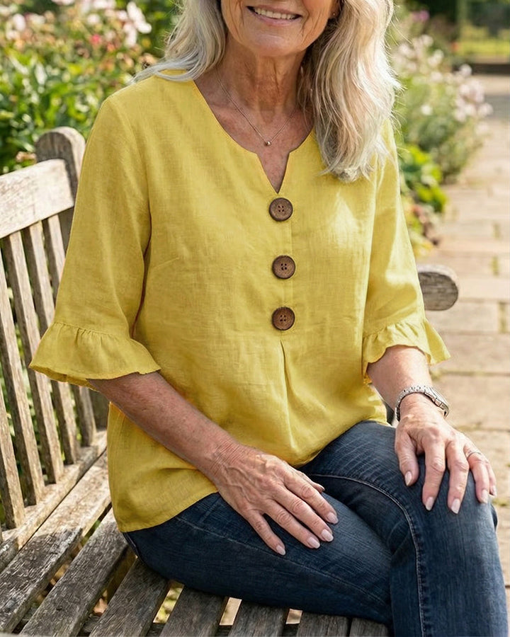 Sophia | Solid Colour Cotton-Linen Blouse
