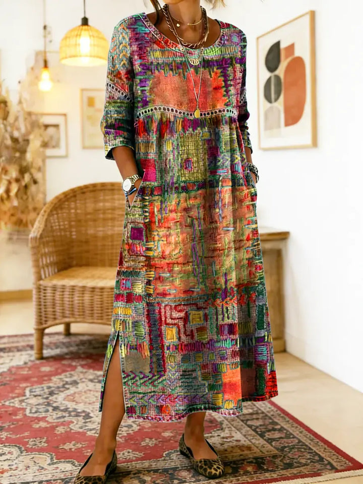 Valeria | Denim Dress with Ethnic Patchwork